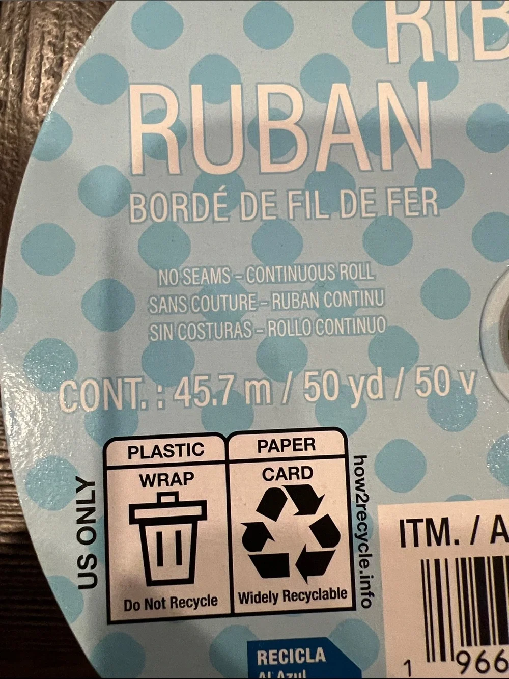 Kirkland Signature Polka Dot Wire-Edged Ribbon - Light Blue 50 yard 2.5inc width